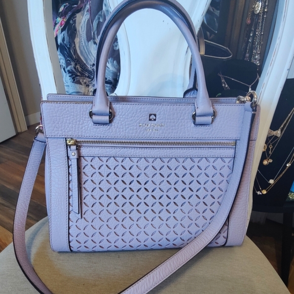 Kate Spade lilac laser cut lattice front shoulder bag with silver hardware - Picture 1 of 16